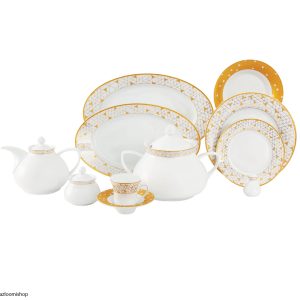 سرویس چینی 108پارچه غذاخوری ژئومتریکال طلایی زرین