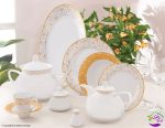 سرویس چینی 108پارچه غذاخوری ژئومتریکال طلایی زرین