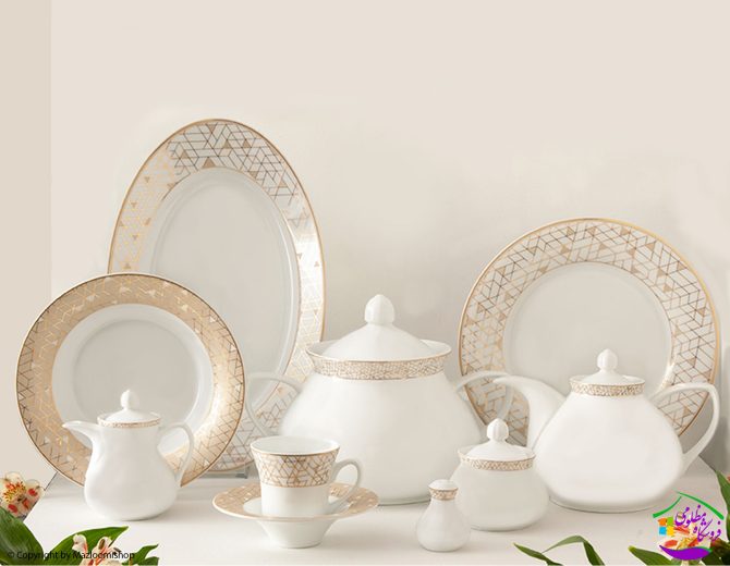 سرویس چینی 108پارچه غذاخوری ژئومتریکال زرین